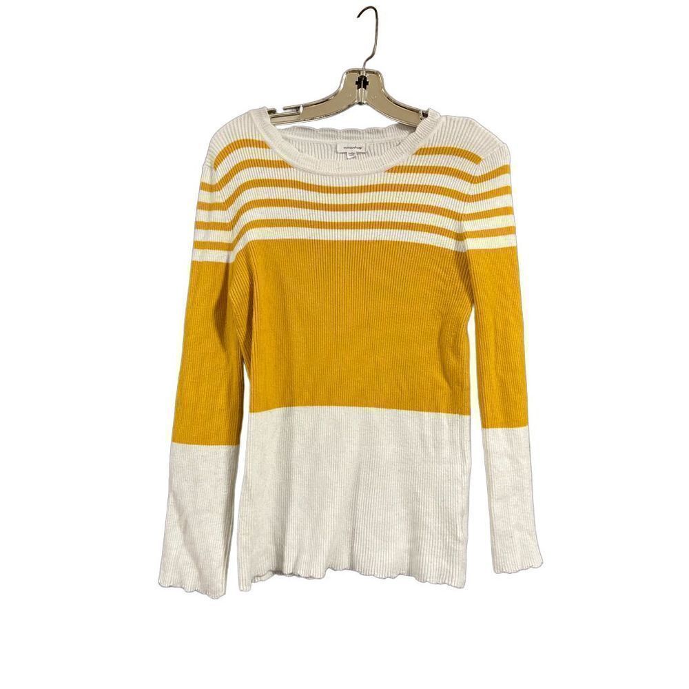 Mittoshop Gold Mustard and Cream White Ribbed Pullover Sweater